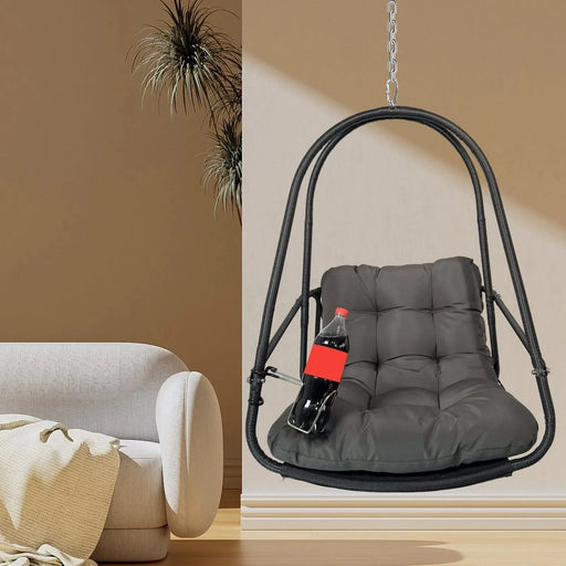 Swing Egg Chair with Stand Indoor Outdoor Wicker Rattan Patio Basket Hanging Chair with C Type bracket , with cushion and pillow,Patio Wicker folding Hanging Chair( Special construction cup holder Default -DTYStore