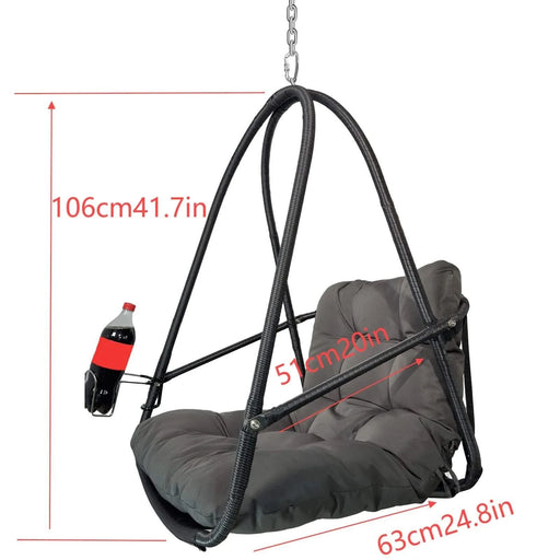 Swing Egg Chair with Stand Indoor Outdoor Wicker Rattan Patio Basket Hanging Chair with C Type bracket , with cushion and pillow,Patio Wicker folding Hanging Chair( Special construction cup holder Default -DTYStore