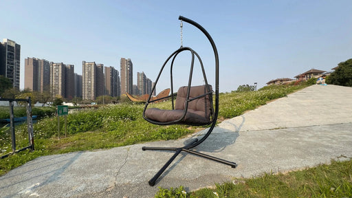 Swing Egg Chair with Stand Indoor Outdoor Wicker Rattan Patio Basket Hanging Chair with C Type bracket , with cushion and pillow,Patio Wicker folding Hanging Chair( Special construction cup holder Default -DTYStore