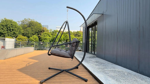 Swing Egg Chair with Stand Indoor Outdoor Wicker Rattan Patio Basket Hanging Chair with C Type bracket , with cushion and pillow,Patio Wicker folding Hanging Chair( Special construction cup holder Default -DTYStore