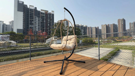 Swing Egg Chair with Stand Indoor Outdoor Wicker Rattan Patio Basket Hanging Chair with C Type bracket , with cushion and pillow,Patio Wicker folding Hanging Chair( Special construction cup holder Default -DTYStore