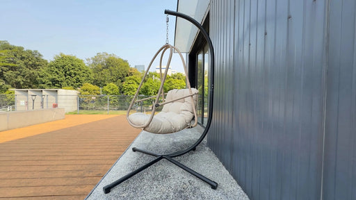 Swing Egg Chair with Stand Indoor Outdoor Wicker Rattan Patio Basket Hanging Chair with C Type bracket , with cushion and pillow,Patio Wicker folding Hanging Chair( Special construction cup holder Default -DTYStore