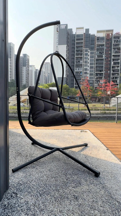 Swing Egg Chair with Stand Indoor Outdoor Wicker Rattan Patio Basket Hanging Chair with C Type bracket , with cushion and pillow,Patio Wicker folding Hanging Chair( Special construction cup holder Default -DTYStore