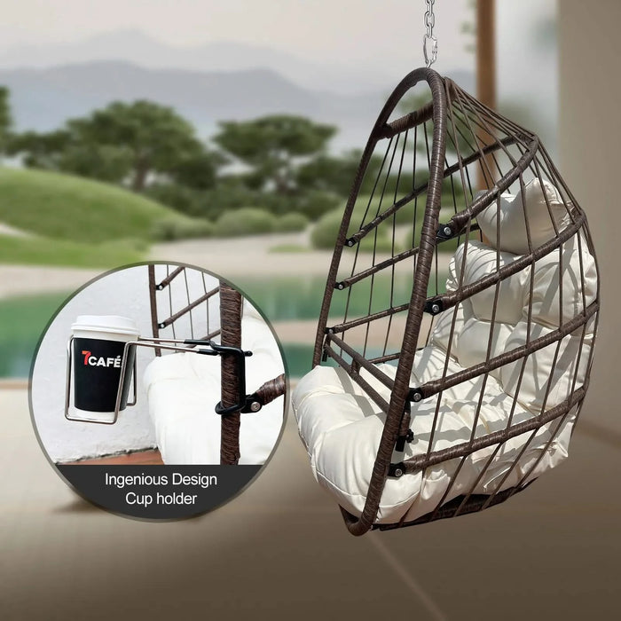 Swing Hammock Egg Basket Chairs Without Stand Indoor Outdoor, UV Resistant Cushion Hanging Chair, Foldable Frame 350lbs Capacity Ceiling Hammock Chair for Patio Porch Backyard Balcony Default -DTYStore