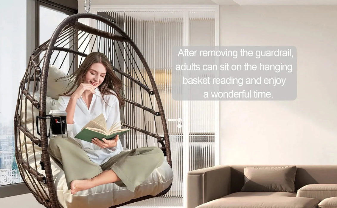 Swing Hammock Egg Basket Chairs Without Stand Indoor Outdoor, UV Resistant Cushion Hanging Chair, Foldable Frame 350lbs Capacity Ceiling Hammock Chair for Patio Porch Backyard Balcony Default -DTYStore