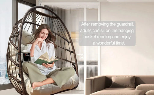 Swing Hammock Egg Basket Chairs Without Stand Indoor Outdoor, UV Resistant Cushion Hanging Chair, Foldable Frame 350lbs Capacity Ceiling Hammock Chair for Patio Porch Backyard Balcony Default -DTYStore