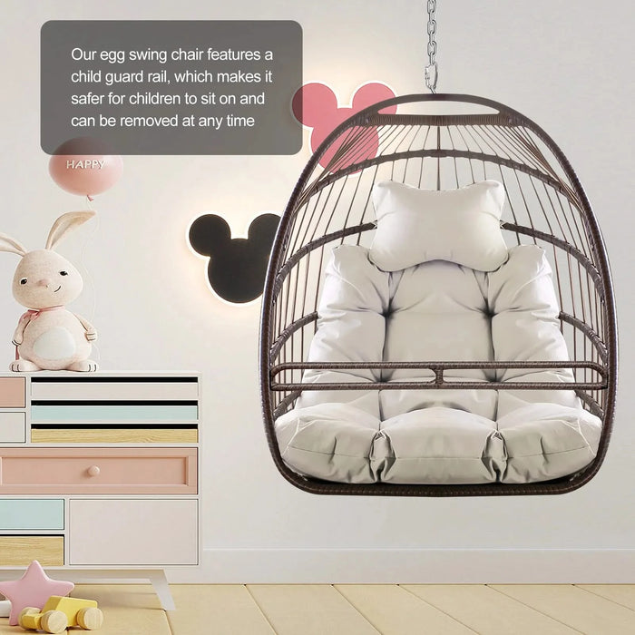 Swing Hammock Egg Basket Chairs Without Stand Indoor Outdoor, UV Resistant Cushion Hanging Chair, Foldable Frame 350lbs Capacity Ceiling Hammock Chair for Patio Porch Backyard Balcony Default -DTYStore