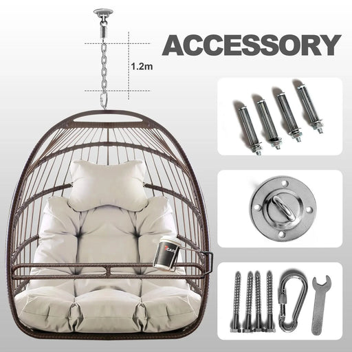 Swing Hammock Egg Basket Chairs Without Stand Indoor Outdoor, UV Resistant Cushion Hanging Chair, Foldable Frame 350lbs Capacity Ceiling Hammock Chair for Patio Porch Backyard Balcony Default -DTYStore