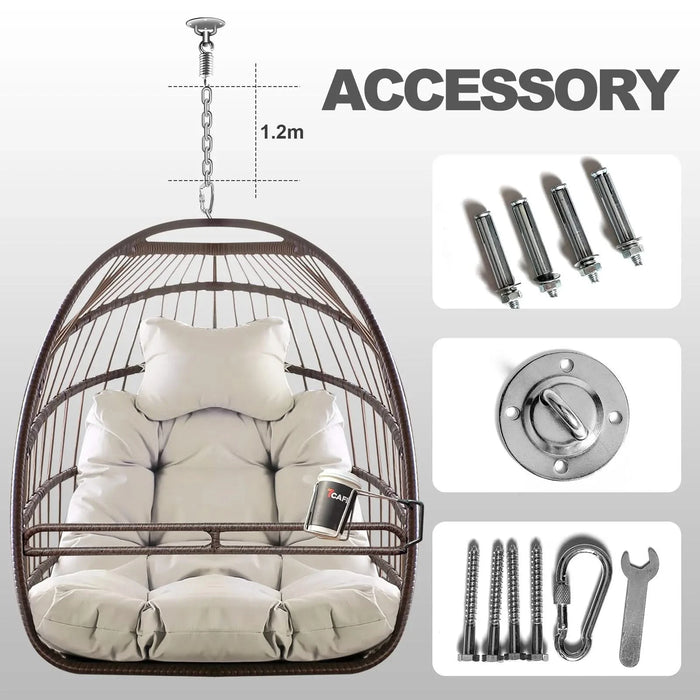 Swing Hammock Egg Basket Chairs Without Stand Indoor Outdoor, UV Resistant Cushion Hanging Chair, Foldable Frame 350lbs Capacity Ceiling Hammock Chair for Patio Porch Backyard Balcony Default -DTYStore