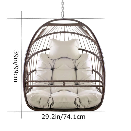 Swing Hammock Egg Basket Chairs Without Stand Indoor Outdoor, UV Resistant Cushion Hanging Chair, Foldable Frame 350lbs Capacity Ceiling Hammock Chair for Patio Porch Backyard Balcony Default -DTYStore