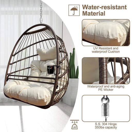 Swing Hammock Egg Basket Chairs Without Stand Indoor Outdoor, UV Resistant Cushion Hanging Chair, Foldable Frame 350lbs Capacity Ceiling Hammock Chair for Patio Porch Backyard Balcony Default -DTYStore