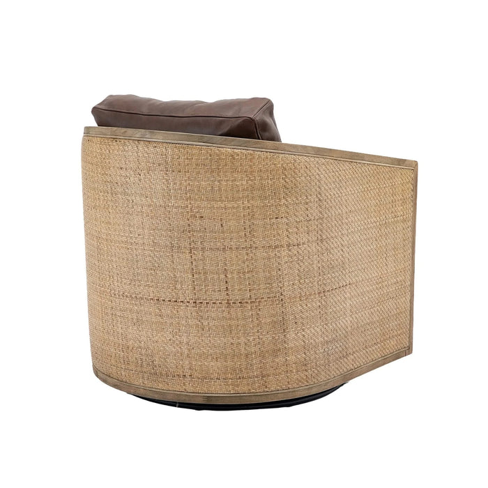 Swivel Barrel Chair, Comfy Round Accent Sofa Chair for Living Room, 360 Degree Swivel, Brown Boucle, Leather Upholstery Default -DTYStore