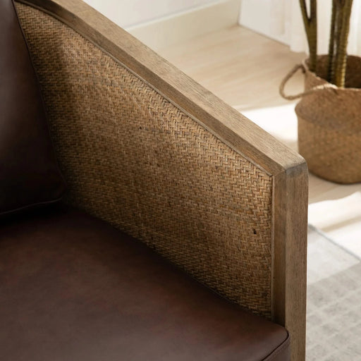 Swivel Barrel Chair, Comfy Round Accent Sofa Chair for Living Room, 360 Degree Swivel, Brown Boucle, Leather Upholstery Default -DTYStore