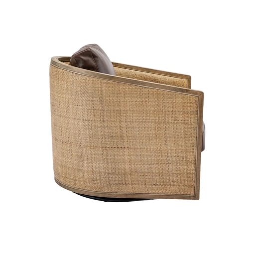 Swivel Barrel Chair, Comfy Round Accent Sofa Chair for Living Room, 360 Degree Swivel, Brown Boucle, Leather Upholstery Default -DTYStore