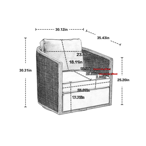 Swivel Barrel Chair, Comfy Round Accent Sofa Chair for Living Room, 360 Degree Swivel, Brown Boucle, Leather Upholstery Default -DTYStore