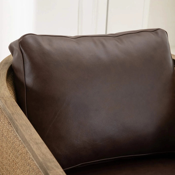 Swivel Barrel Chair, Comfy Round Accent Sofa Chair for Living Room, 360 Degree Swivel, Brown Boucle, Leather Upholstery Default -DTYStore