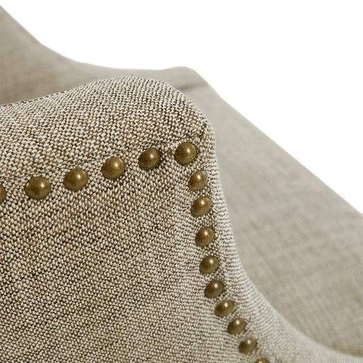 Swivel Counter Stool with Antique Bronze Detailing in Beige Tweed and Walnut Wood, 22x22x36.5 Inches Default -DTYStore