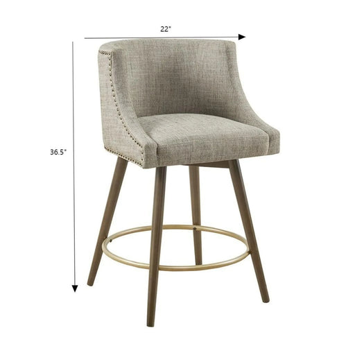 Swivel Counter Stool with Antique Bronze Detailing in Beige Tweed and Walnut Wood, 22x22x36.5 Inches Default -DTYStore
