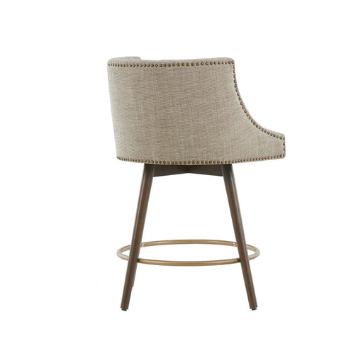 Swivel Counter Stool with Antique Bronze Detailing in Beige Tweed and Walnut Wood, 22x22x36.5 Inches Default -DTYStore