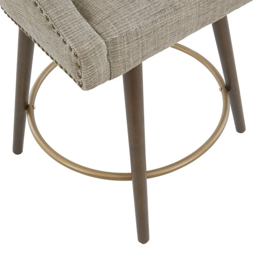 Swivel Counter Stool with Antique Bronze Detailing in Beige Tweed and Walnut Wood, 22x22x36.5 Inches Default -DTYStore