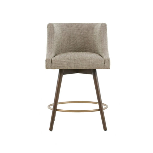 Swivel Counter Stool with Antique Bronze Detailing in Beige Tweed and Walnut Wood, 22x22x36.5 Inches Default -DTYStore