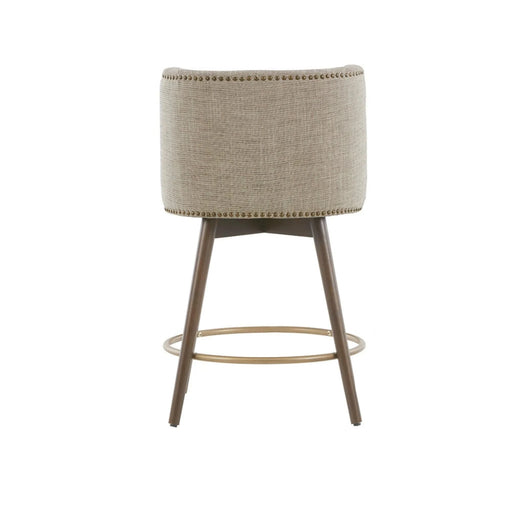 Swivel Counter Stool with Antique Bronze Detailing in Beige Tweed and Walnut Wood, 22x22x36.5 Inches Default -DTYStore