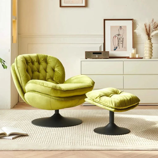 Swivel Leisure chair lounge chair velvet APPLE GREEN color with ottoman Default -DTYStore