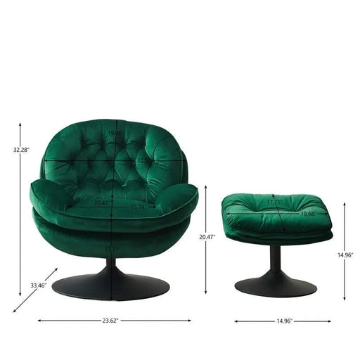 Swivel Leisure chair lounge chair velvet GREEN color with ottoman Default -DTYStore