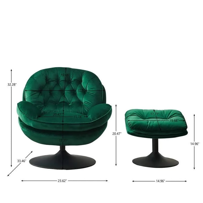 Swivel Leisure chair lounge chair velvet GREEN color with ottoman Default -DTYStore