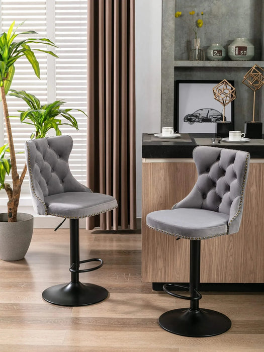 Swivel Velvet Barstools Adjusatble Seat Height from 25-33 Inch,17.7 inch base, Modern Upholstered Bar Stools with Backs Comfortable Tufted for Home Pub and Kitchen Island,Gray,Set of 2,AS1812GY Default -DTYStore