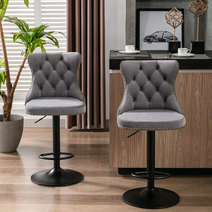 Swivel Velvet Barstools Adjusatble Seat Height from 25-33 Inch,17.7 inch base, Modern Upholstered Bar Stools with Backs Comfortable Tufted for Home Pub and Kitchen Island,Gray,Set of 2,AS1812GY Default -DTYStore