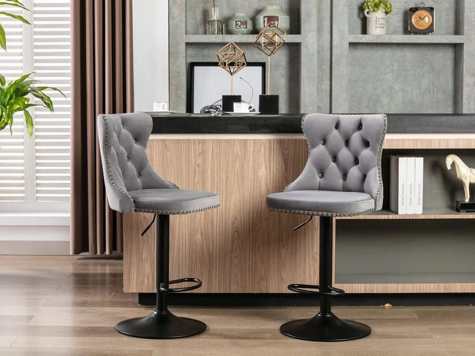 Swivel Velvet Barstools Adjusatble Seat Height from 25-33 Inch,17.7 inch base, Modern Upholstered Bar Stools with Backs Comfortable Tufted for Home Pub and Kitchen Island,Gray,Set of 2,AS1812GY Default -DTYStore