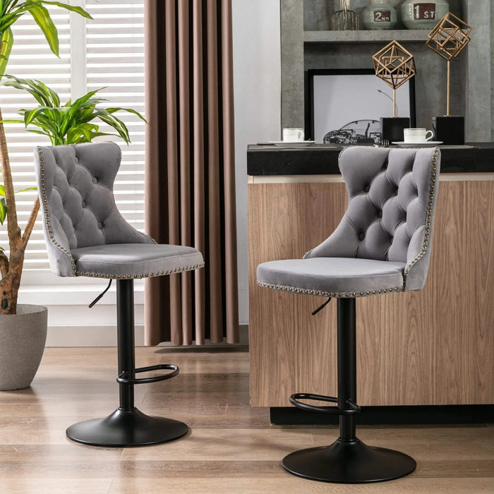 Swivel Velvet Barstools Adjusatble Seat Height from 25-33 Inch,17.7 inch base, Modern Upholstered Bar Stools with Backs Comfortable Tufted for Home Pub and Kitchen Island,Gray,Set of 2,AS1812GY Default -DTYStore