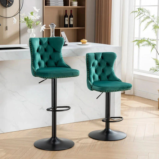 Swivel Velvet Barstools Adjusatble Seat Height from 25-33 Inch,17.7inch base, Modern Upholstered Bar Stools with Backs Comfortable Tufted for Home Pub and Kitchen Island,Green,Set of 2,SW1812GN Default -DTYStore