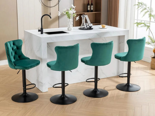 Swivel Velvet Barstools Adjusatble Seat Height from 25-33 Inch,17.7inch base, Modern Upholstered Bar Stools with Backs Comfortable Tufted for Home Pub and Kitchen Island,Green,Set of 2,SW1812GN Default -DTYStore