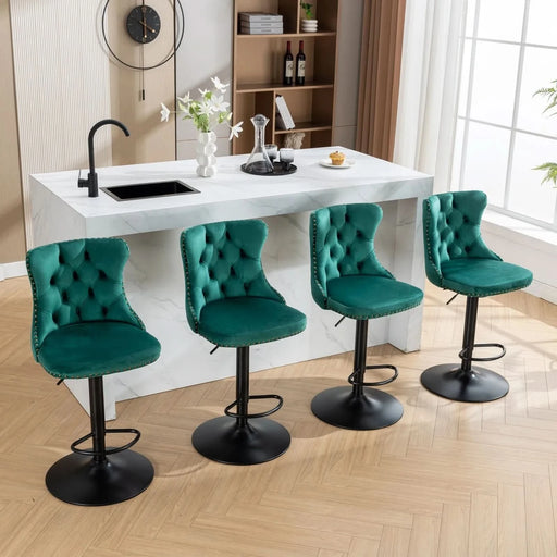 Swivel Velvet Barstools Adjusatble Seat Height from 25-33 Inch,17.7inch base, Modern Upholstered Bar Stools with Backs Comfortable Tufted for Home Pub and Kitchen Island,Green,Set of 2,SW1812GN Default -DTYStore
