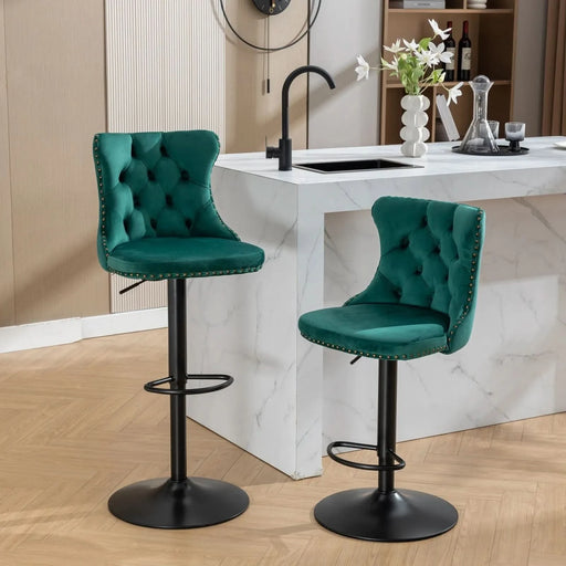 Swivel Velvet Barstools Adjusatble Seat Height from 25-33 Inch,17.7inch base, Modern Upholstered Bar Stools with Backs Comfortable Tufted for Home Pub and Kitchen Island,Green,Set of 2,SW1812GN Default -DTYStore