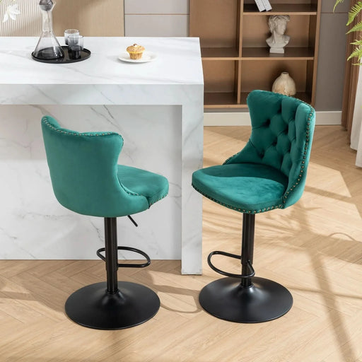Swivel Velvet Barstools Adjusatble Seat Height from 25-33 Inch,17.7inch base, Modern Upholstered Bar Stools with Backs Comfortable Tufted for Home Pub and Kitchen Island,Green,Set of 2,SW1812GN Default -DTYStore