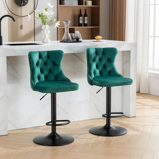 Swivel Velvet Barstools Adjusatble Seat Height from 25-33 Inch,17.7inch base, Modern Upholstered Bar Stools with Backs Comfortable Tufted for Home Pub and Kitchen Island,Green,Set of 2,SW1812GN Default -DTYStore