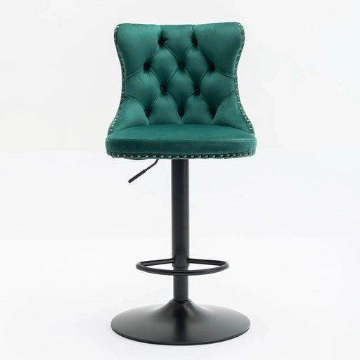 Swivel Velvet Barstools Adjusatble Seat Height from 25-33 Inch,17.7inch base, Modern Upholstered Bar Stools with Backs Comfortable Tufted for Home Pub and Kitchen Island,Green,Set of 2,SW1812GN Default -DTYStore