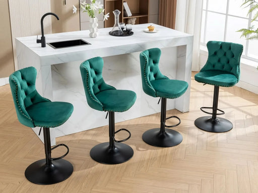 Swivel Velvet Barstools Adjusatble Seat Height from 25-33 Inch,17.7inch base, Modern Upholstered Bar Stools with Backs Comfortable Tufted for Home Pub and Kitchen Island,Green,Set of 2,SW1812GN Default -DTYStore
