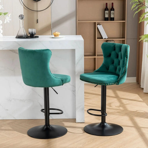 Swivel Velvet Barstools Adjusatble Seat Height from 25-33 Inch,17.7inch base, Modern Upholstered Bar Stools with Backs Comfortable Tufted for Home Pub and Kitchen Island,Green,Set of 2,SW1812GN Default -DTYStore