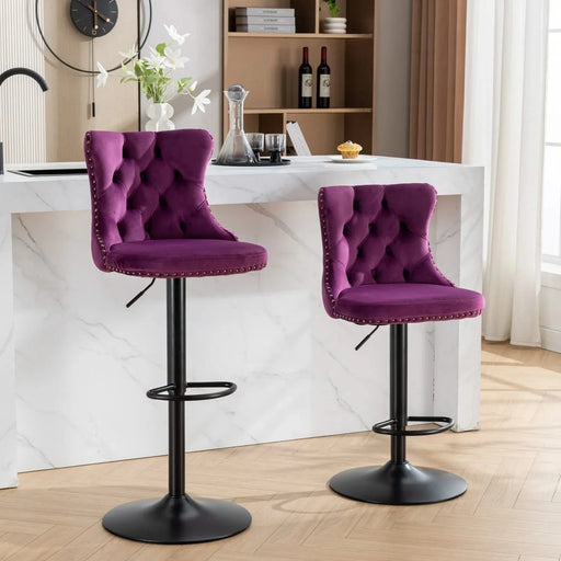Swivel Velvet Barstools Adjusatble Seat Height from 25-33 Inch,17.7inch base, Modern Upholstered Bar Stools with Backs Comfortable Tufted for Home Pub and Kitchen Island,Purple,Set of 2,SW1812PP Default -DTYStore