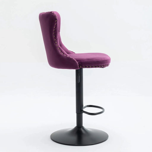 Swivel Velvet Barstools Adjusatble Seat Height from 25-33 Inch,17.7inch base, Modern Upholstered Bar Stools with Backs Comfortable Tufted for Home Pub and Kitchen Island,Purple,Set of 2,SW1812PP Default -DTYStore