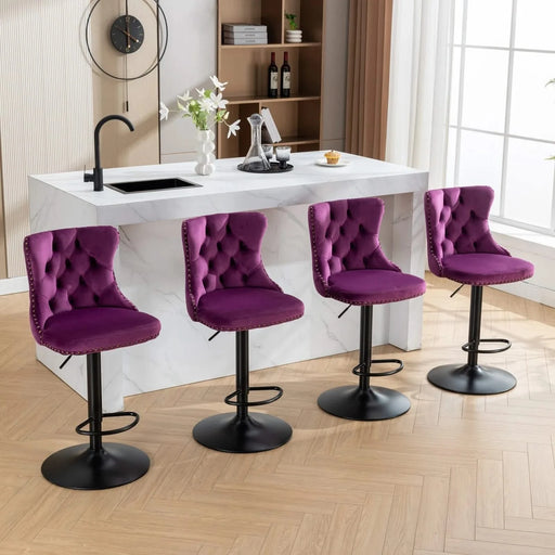Swivel Velvet Barstools Adjusatble Seat Height from 25-33 Inch,17.7inch base, Modern Upholstered Bar Stools with Backs Comfortable Tufted for Home Pub and Kitchen Island,Purple,Set of 2,SW1812PP Default -DTYStore