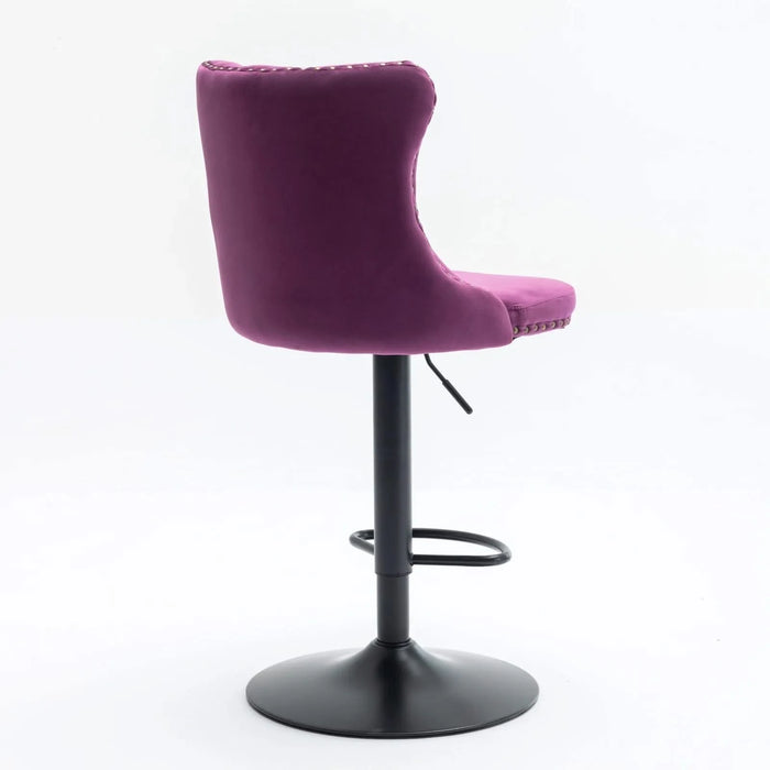 Swivel Velvet Barstools Adjusatble Seat Height from 25-33 Inch,17.7inch base, Modern Upholstered Bar Stools with Backs Comfortable Tufted for Home Pub and Kitchen Island,Purple,Set of 2,SW1812PP Default -DTYStore