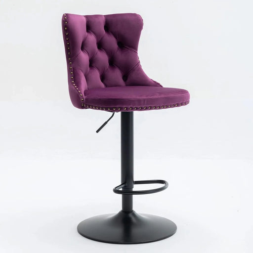Swivel Velvet Barstools Adjusatble Seat Height from 25-33 Inch,17.7inch base, Modern Upholstered Bar Stools with Backs Comfortable Tufted for Home Pub and Kitchen Island,Purple,Set of 2,SW1812PP Default -DTYStore