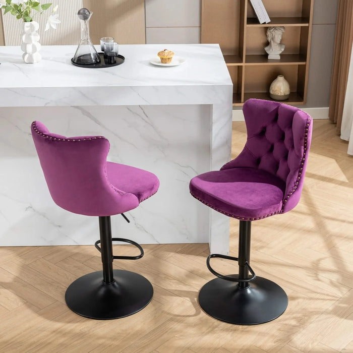 Swivel Velvet Barstools Adjusatble Seat Height from 25-33 Inch,17.7inch base, Modern Upholstered Bar Stools with Backs Comfortable Tufted for Home Pub and Kitchen Island,Purple,Set of 2,SW1812PP Default -DTYStore