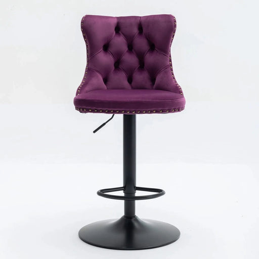 Swivel Velvet Barstools Adjusatble Seat Height from 25-33 Inch,17.7inch base, Modern Upholstered Bar Stools with Backs Comfortable Tufted for Home Pub and Kitchen Island,Purple,Set of 2,SW1812PP Default -DTYStore