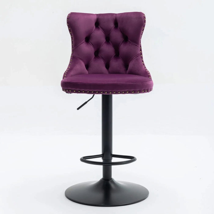 Swivel Velvet Barstools Adjusatble Seat Height from 25-33 Inch,17.7inch base, Modern Upholstered Bar Stools with Backs Comfortable Tufted for Home Pub and Kitchen Island,Purple,Set of 2,SW1812PP Default -DTYStore